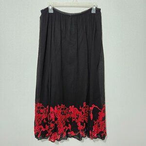 Vtg Dressbarn Dark Floral Midi Skirt Sz XL Sequins Whimsigoth Fairy Grunge Y2K